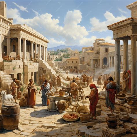 Premium Photo | Ancient Greek marketplace bustling with activity ...