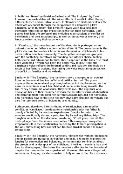 English Poetry analysis - In both "Kamikaze" by Beatrice Garland and ...