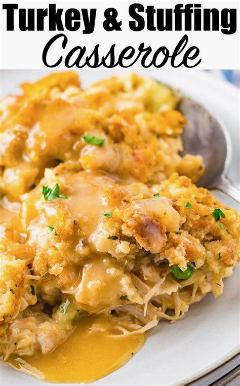 Savory Turkey and Stuffing Bake | Turkey stuffing casserole ...