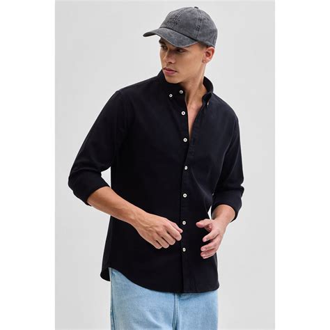 Buy Snitch Black Solid Oxford Shirt Online