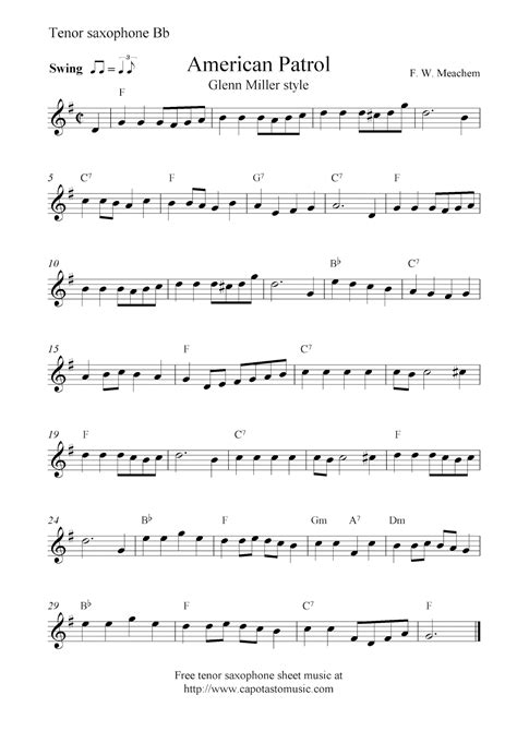 American Patrol, free tenor saxophone sheet music notes