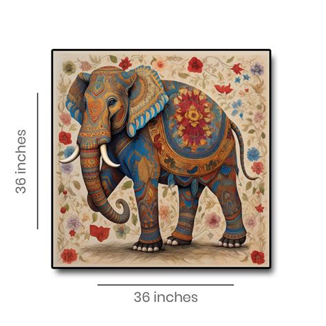 Vibrant Stride Canvas Painting of a Beautiful Multicolor Elephant (36 x ...