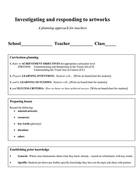 Image result for Visual Art Lesson Plan Example