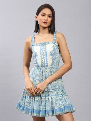 Buy Label Ritu Kumar Blue Floral Print Short Dress Online