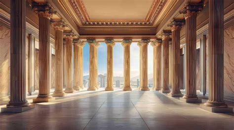 Ancient greek architecture with pillars and a classical interior ...