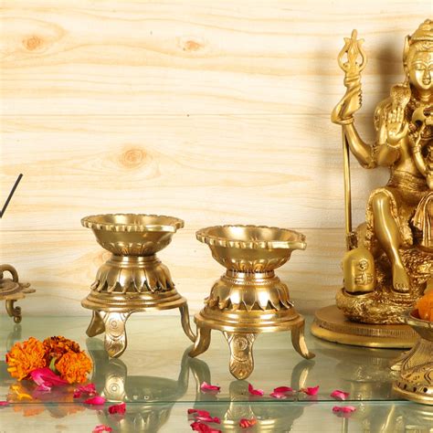 Buy Unique Lotus Petal Base Pure Fine Brass Diya with Stand - Budhshiv.com