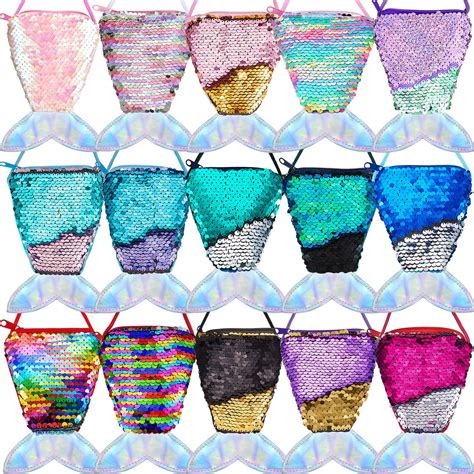 Buy 15 Pieces Mermaid Tail Coin Purse Mermaid Sequin Crossbody Coin ...