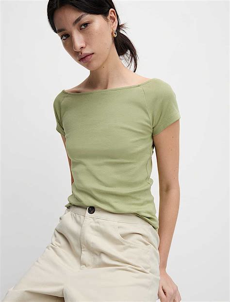 Buy Pure Cotton Slim Fit Off The Shoulder Top at Marks & Spencer