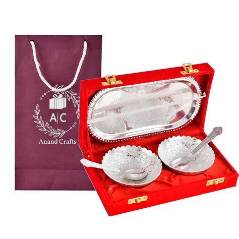AC ANAND CRAFTS | German Silver Plated Bowl Set | Solid White Metal ...