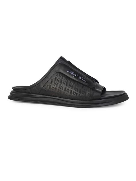 Alberto Torresi Men's Premium Black Leather Slide Slipper With Comfort