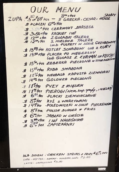 Menu at Polish Paczki Cafe, Chicago
