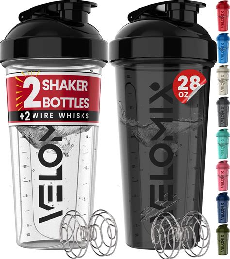 VELOMIX -2 PACK- 828ml Protein Shaker Bottle - 2x Wire Mixball for Lump-Free Shakes | Leak Proof ...
