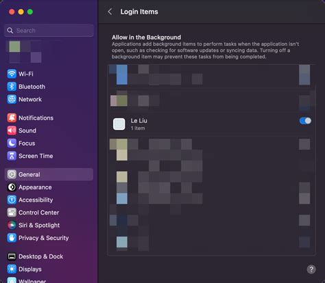 There is a confusing `Le Liu` in `Allow in the Background` on macOS 13 ...