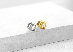 Hexadic Bezel Men's Ear Stud in Gold | Orionz Jewels