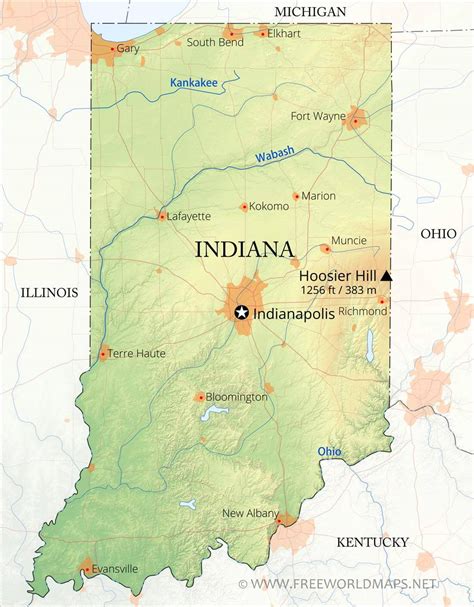 Physical map of Indiana