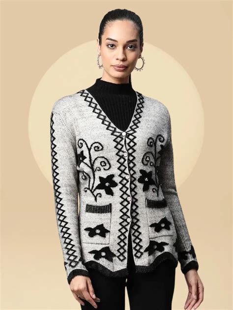 Khaki Floral Knitted Cardigan – Global Republic