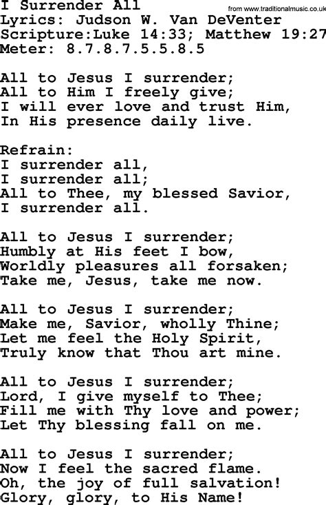 Good Old Hymns - I Surrender All - Lyrics, Sheetmusic, midi, Mp3 audio ...