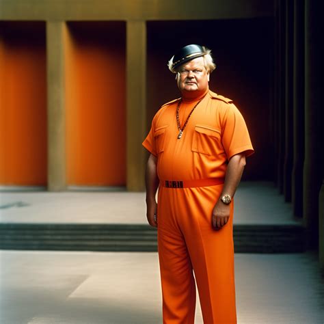 Lexica - Benny hill in orange jail jumpsuit in prison courtyard