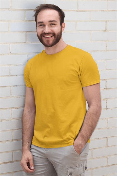 Plain Golden Yellow Men Half Sleeves Round Neck T-shirt – Nautunkee