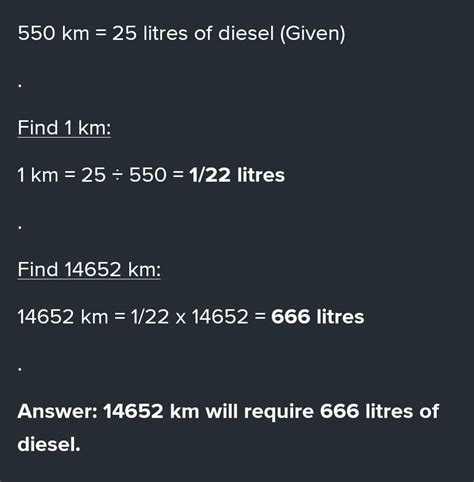 a bus runs 550km on 25 liters of diesel. how many litres of diesel is ...