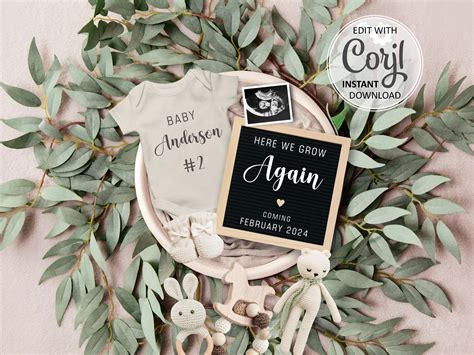 Second Pregnancy Announcement Digital Here We Grow Again Reveal, Baby 2 ...