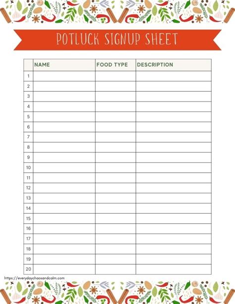 Sign Up Sheet Template Potluck at Emily Jenkins blog