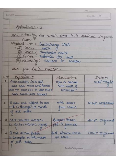 Chemistry Practical - Identification of Acidic and Basic Radicals - Studocu
