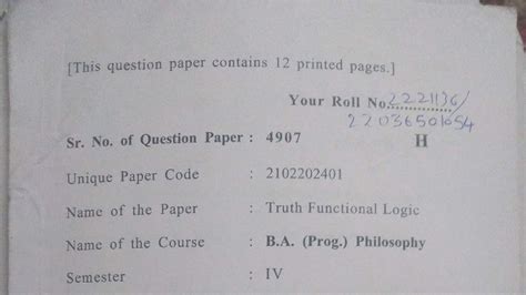 B.A. Philosophy IV Sem Exam: Truth Functional Logic (2102202401) - Studocu