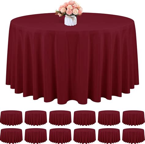 REWOMC 12 Pack 120 Inch Burgundy Polyester Round Tablecloths - Premium ...