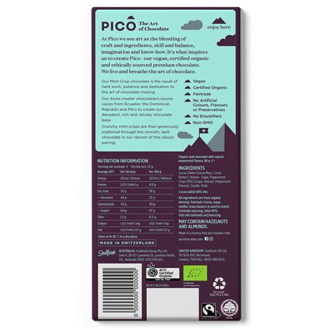 Buy Pico - Chocolate Dark 58% Cocoa - Mint Crisp - Vegan & Organic from ...
