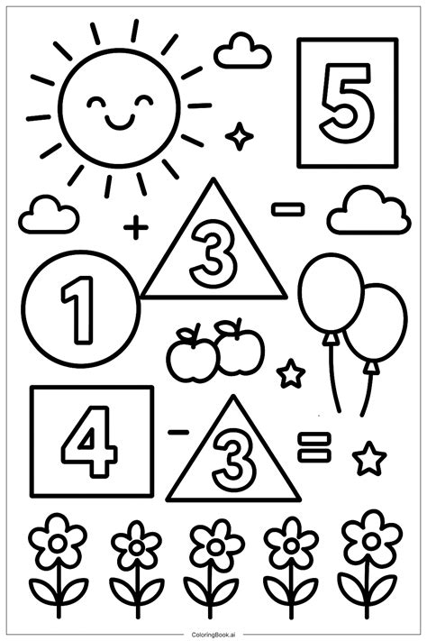 Kindergarten Math Shapes With Numbers Coloring Page (Free PDF&PNG ...