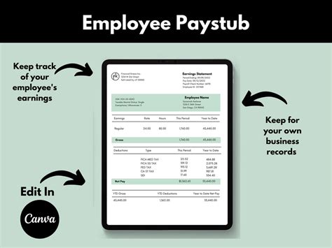 Employee Pay Stub, Pay Stub Template, Editable Pay Stub, Payroll Check ...