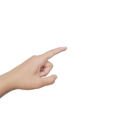 Close up Asian female 15-20 age hand pointing with index finger touching or pressing, sign arm ...