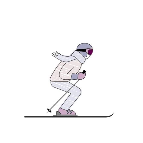 Cartoon Skifahrer Winteraktivitäten Skifahren Bleistift gezeichnet Stil ...