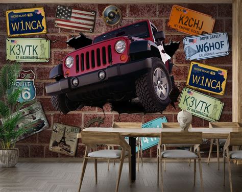 Broken Wall Jeep 3D Car Mural Bar And Restaurant Cafe Wallpaper – Home ...
