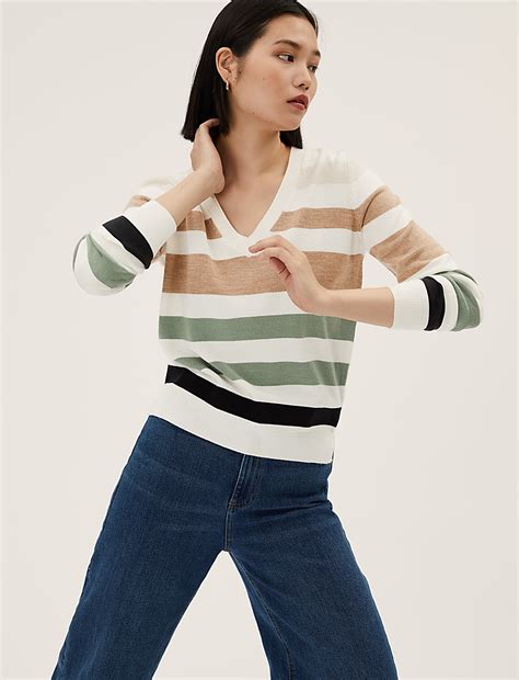 Buy Supersoft Striped V-Neck Jumper at Marks & Spencer