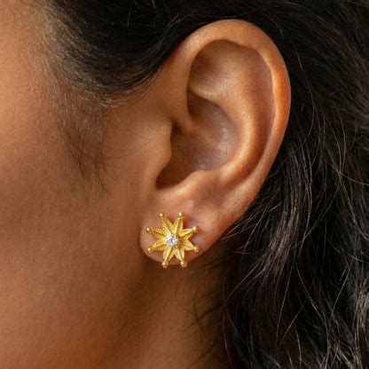 Gold Plated Floral 8 Petals Stud with AD Stone - Minimalist Jewelry ...
