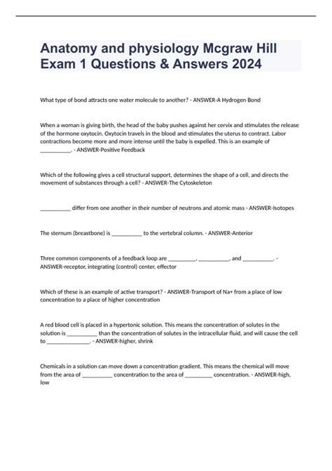 Anatomy and physiology Mcgraw Hill Exam 1 Questions & Answers 2024 ...