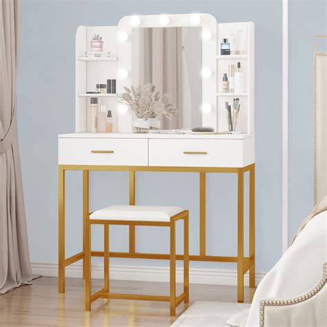 Buy VEANERWOOD Makeup Vanity Table Set 9 Lights 35 Inch Vanity Desk ...