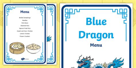Dragons in the City Blue Dragon Restaurant Role-Play Menu