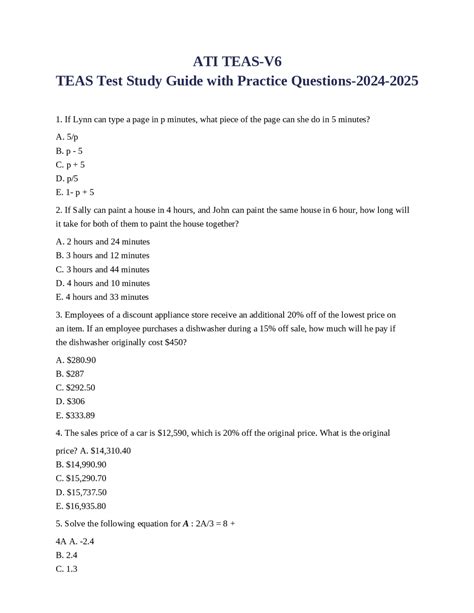 ATI TEAS-V6 TEAS Test Study Guide with Practice Questions-2024-2025 ...