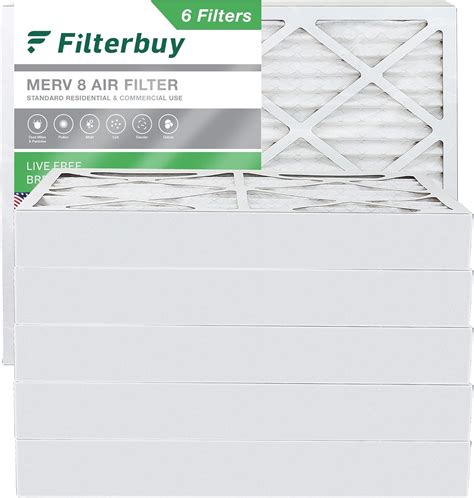 Filterbuy 16x20x4 Air Filter MERV 8 Dust Defense (6-Pack), Pleated HVAC ...