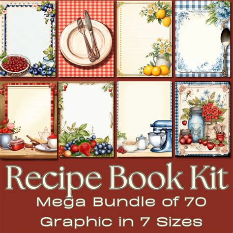 RECIPE BOOK COOKBOOK Themed Set of 70 Journaling Papers, Recipe Cards ...
