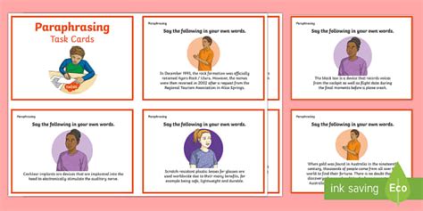 Paraphrasing Task Cards - Literacy Resource - Twinkl