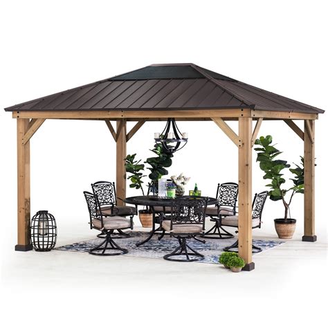 Sunjoy Hardtop Gazebo 11 x 13 ft. Standard Cedar Framed Wood Gazebos ...