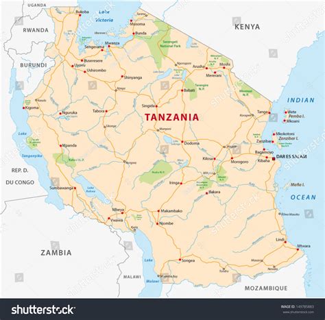 Tanzania map with zanzibar