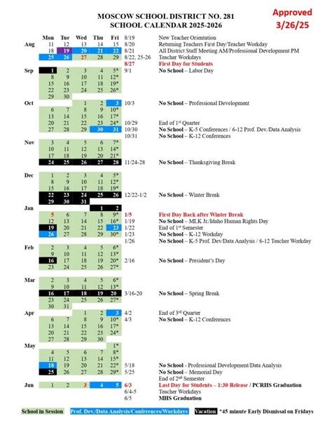 Moscow School District 281 Calendar 25-26 Revised [pdf] - EduCounty