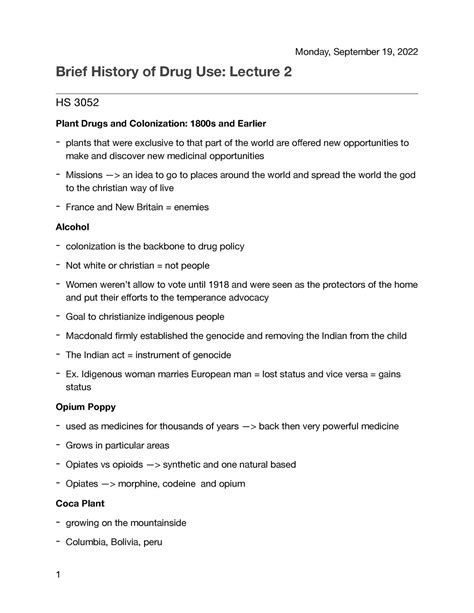 Health Sci 3052 -Lecture 2 - Monday, September 19, 2022 Brief History of Drug Use: Lecture 2 HS ...