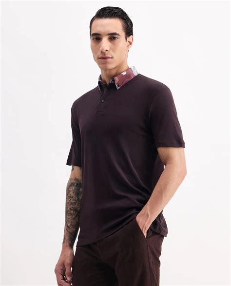 Rare Rabbit Men's Ringer 2 Dark Purple Cotton Printed Regular Fit Half