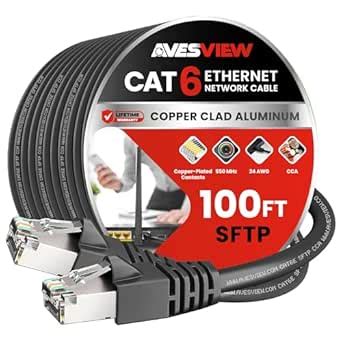 AvesView CAT 6 Shielded 100 ft Ethernet Cable, Indoor High-Speed (SFTP ...